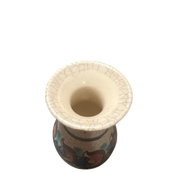 Vintage Hand-Painted Floral Vase Crackle Glaze Ceramic Collectible Small Accent - Picture 3 of 4
